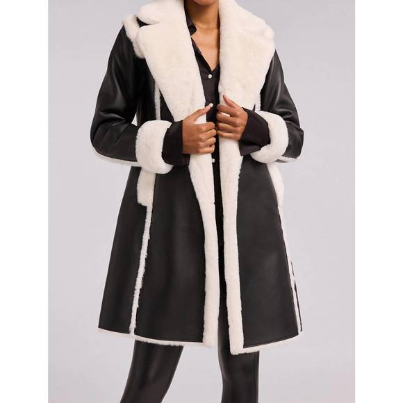 NEW GENERATION LOVE vienna faux fur shearling coat in black/white - Picture 1 of 3